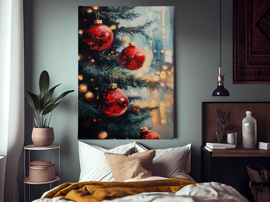 Vintage Christmas Bauble Art Print, Cottage Winter Tree - Image 4