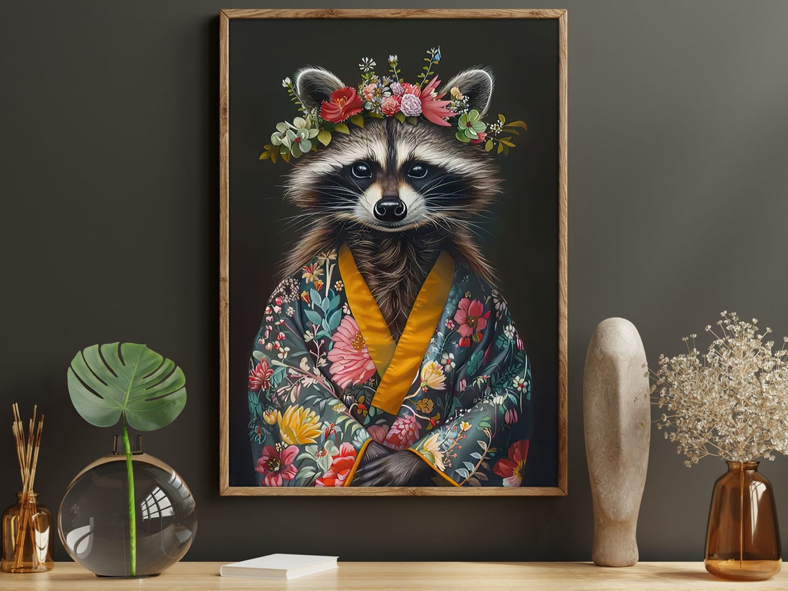 Vintage Maximalist Floral Raccoon Painting Matisse Raccoon Print Raccoon Print Animal Poster Print Wild Animal Wall Art