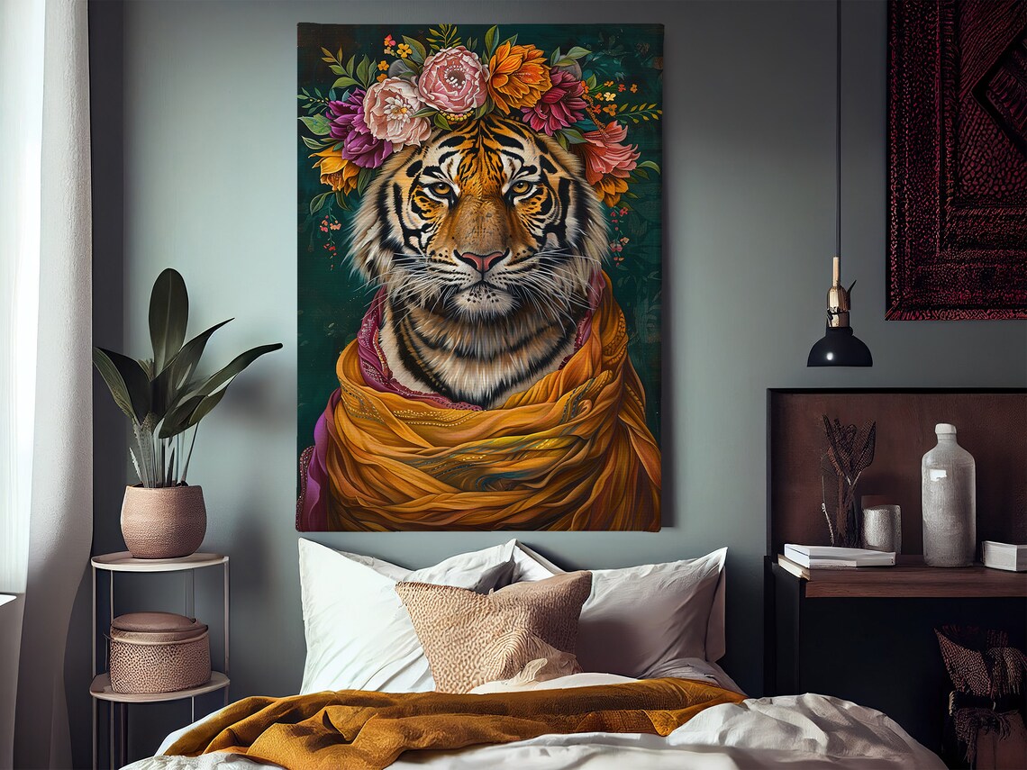 Matisse-Inspired Maximalist Floral Tiger Art Print - Image 2