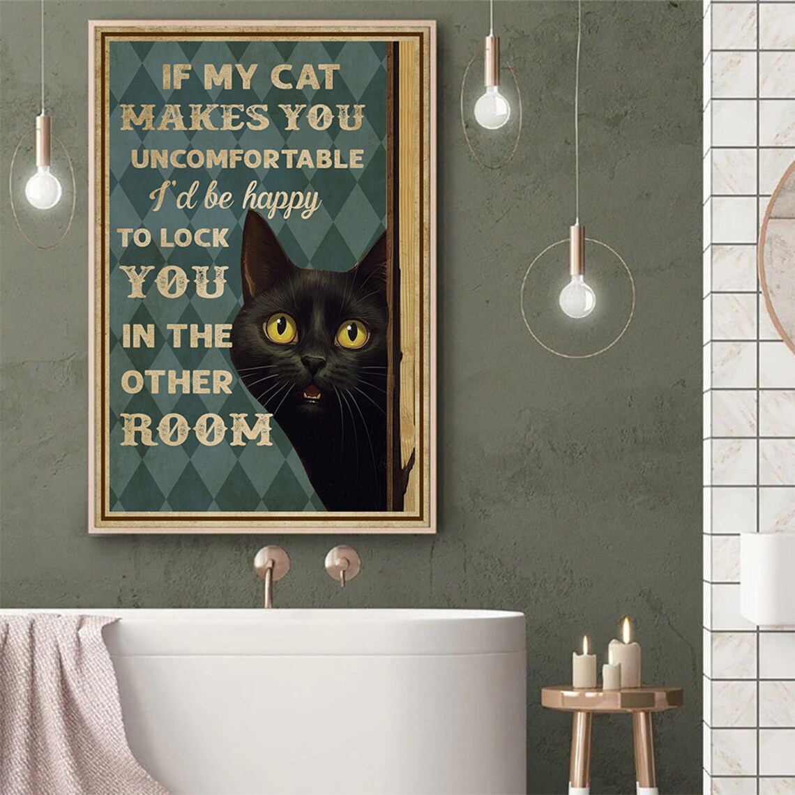 If My Cat Makes You Uncomfortable Funny Black Cat Quote Vintage Wall Poster - Image 4