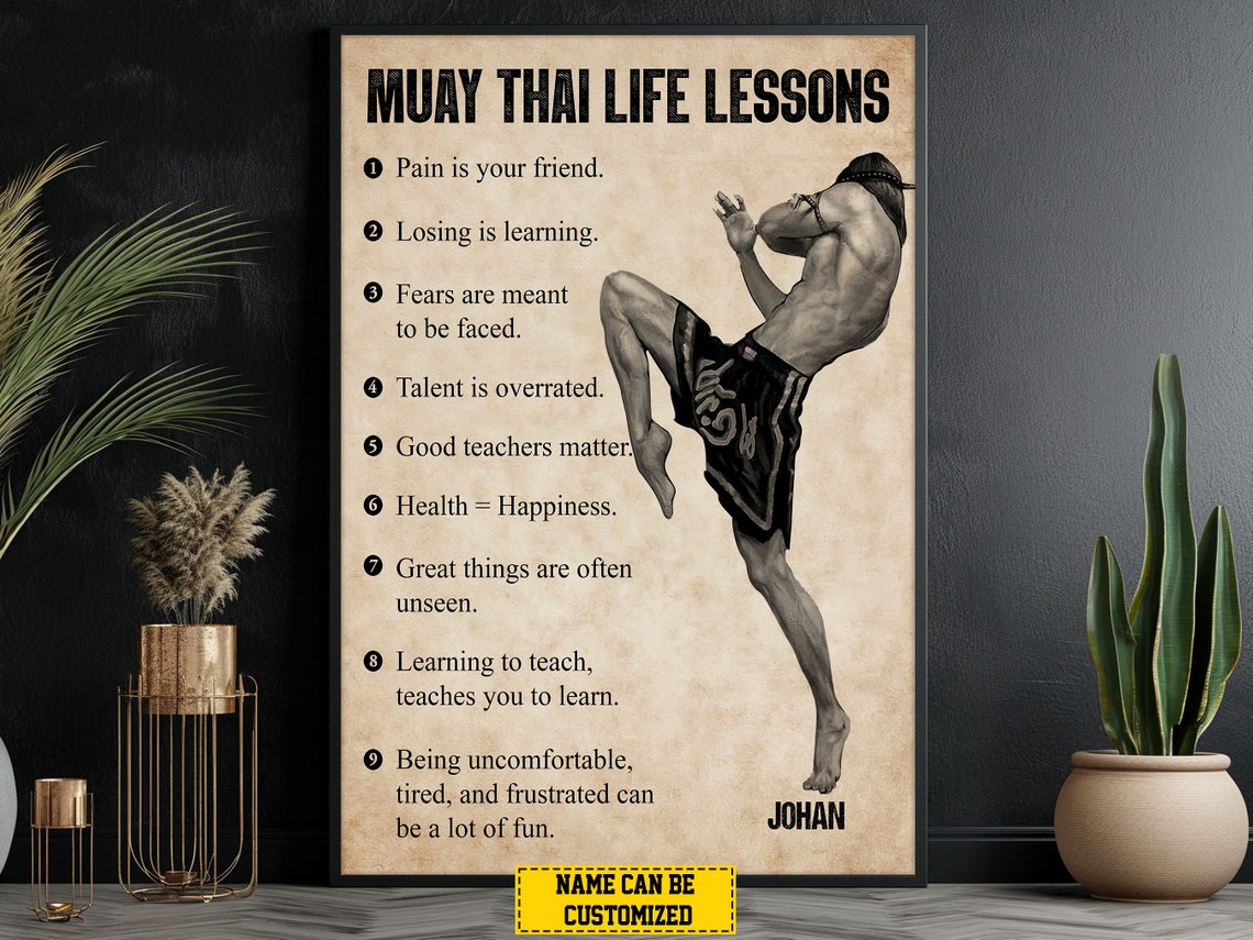 Muay Thai Life Lessons Personalized Bold Vintage Fighter Poster - Image 2