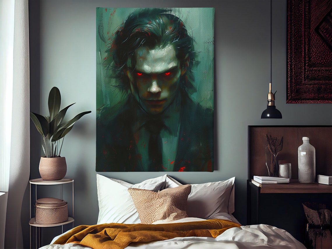 Dark Vampire Portrait With Glowing Red Eyes Gothic Fantasy Art Poster - Image 2