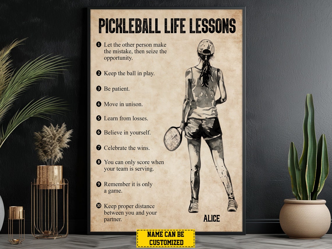 Pickleball Life Lessons Personalized Vintage Female Player Poster - Image 2