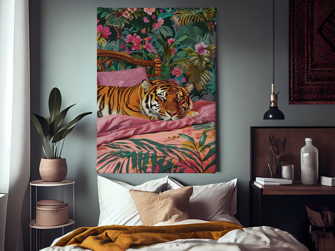 Matisse-Inspired Tiger Sleep On The Bed Art Print - Image 2