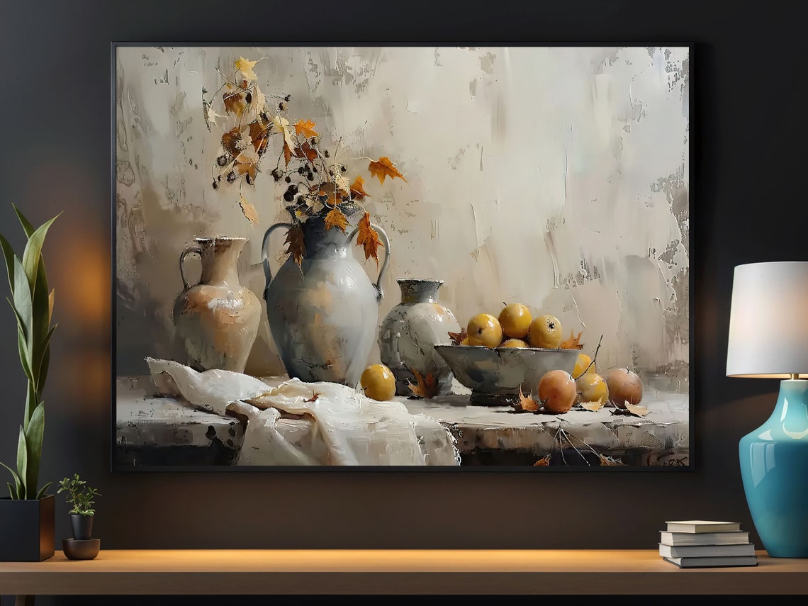 Vintage Flowers Vase And Fruits Oil Painting Flowers Vase Print Cottage Flowers Fruits Poster Flowers Wall Art