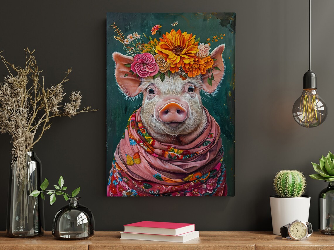 Vintage Floral Pig Lady Art Print, Farm Animal - Image 4