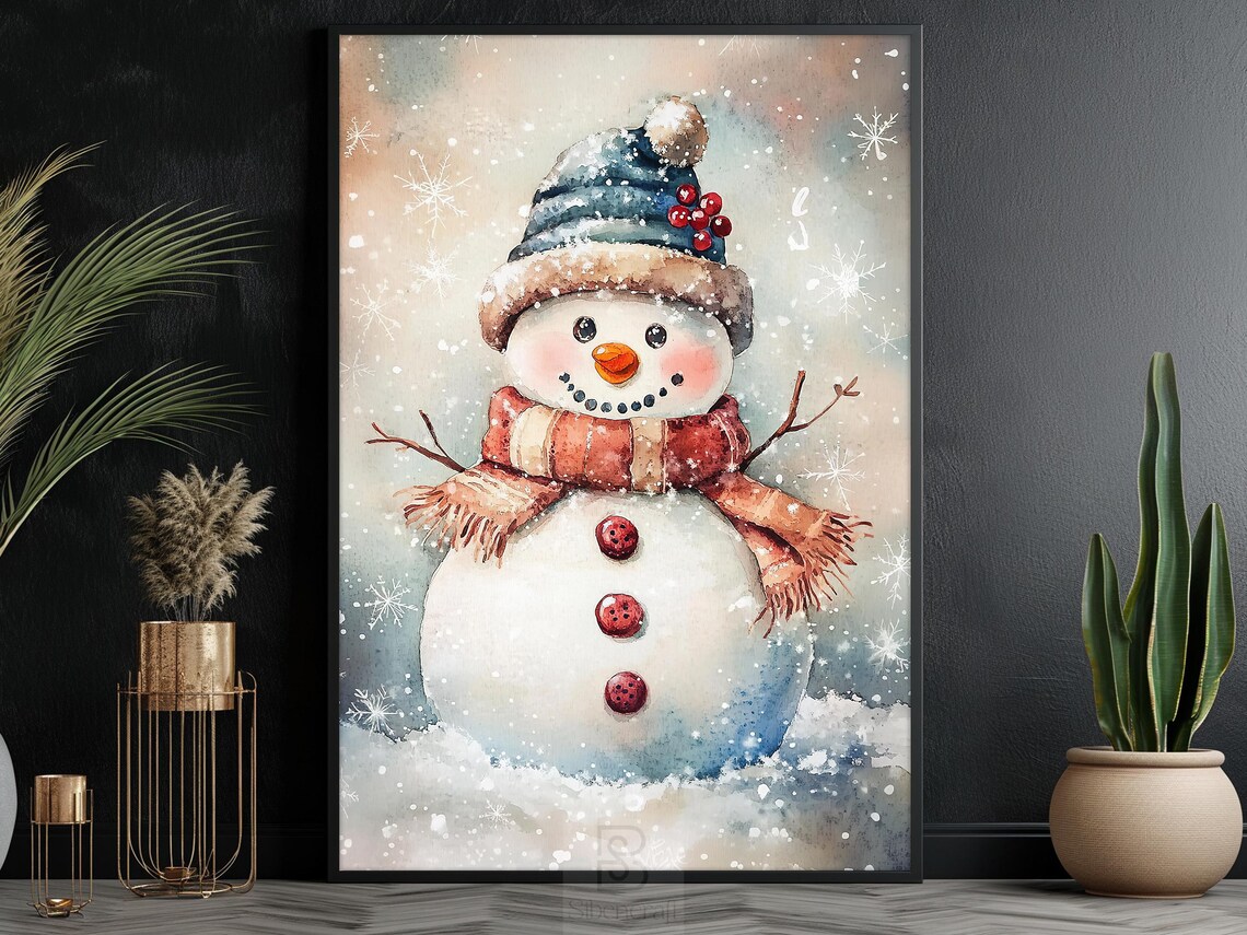 Vintage Snowman Christmas Holiday Poster Print