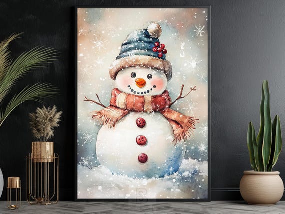Vintage Snowman Christmas Holiday Poster Print