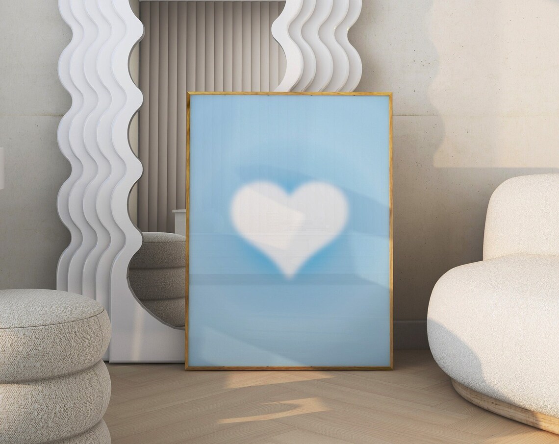 Blue Aura Heart Gradient Spiritual Trendy Minimal Dreamy Room Poster