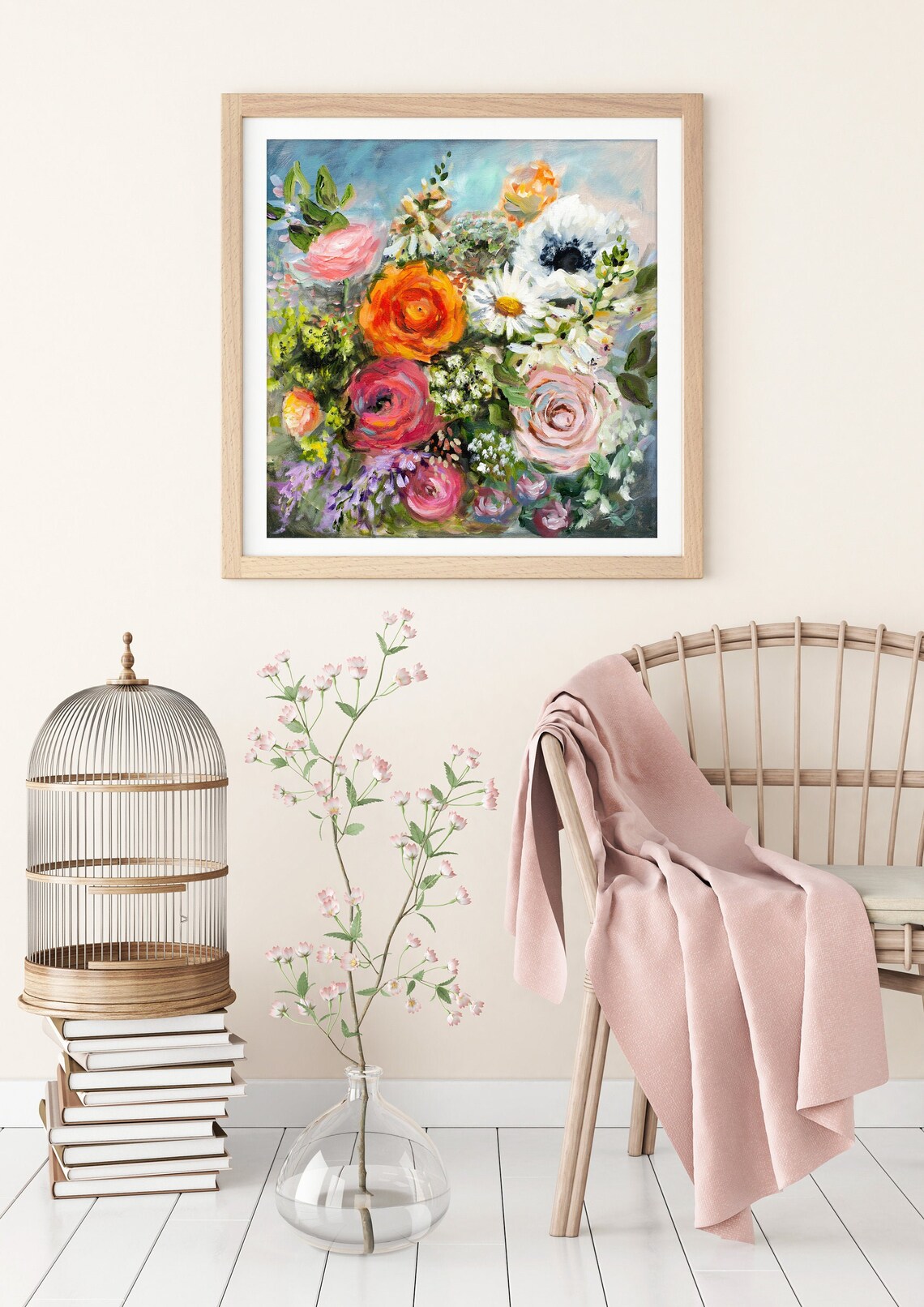Bright Garden Floral Painting, Botanical Art Print