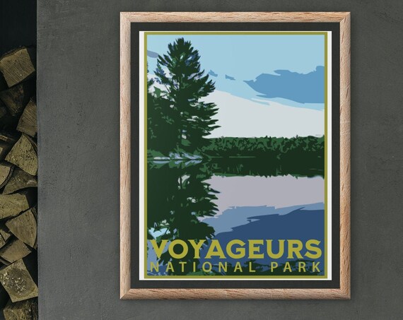 Voyageurs National Park Pine Tree Lake Reflection Vintage Travel Poster