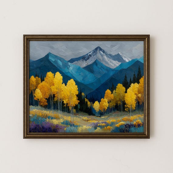 Autumn Aspens Mountain Landscape Print Vintage Fall Wall Art