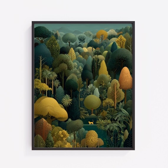Henri Rousseau Style Jungle Print, Vintage Forest Landscape
