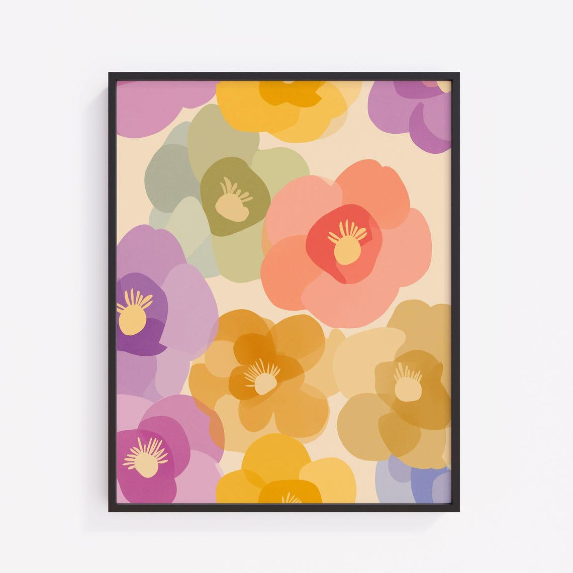 Pastel Abstract Floral Bloom Poster Retro Flower Pattern Artwork