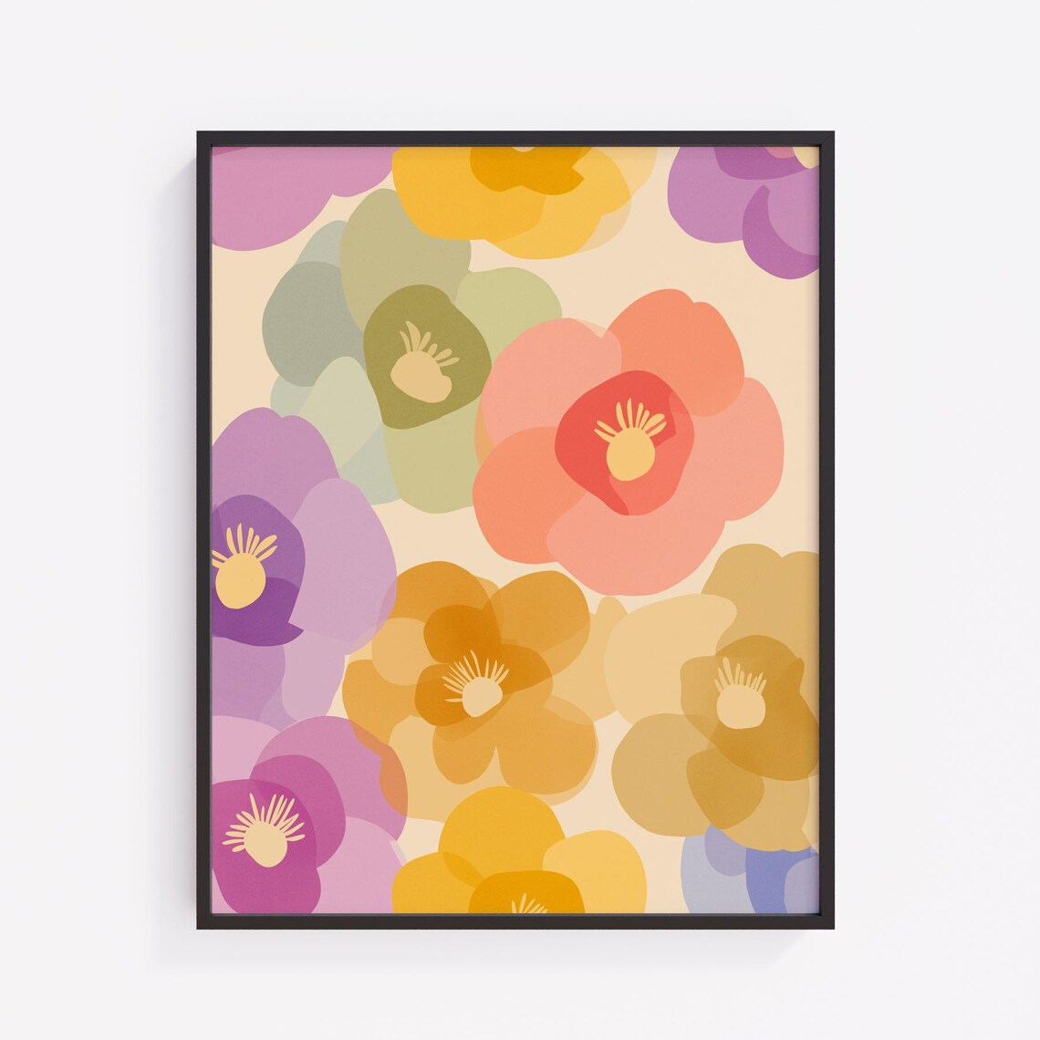 Pastel Flower Print Abstract Floral Wall Art V271