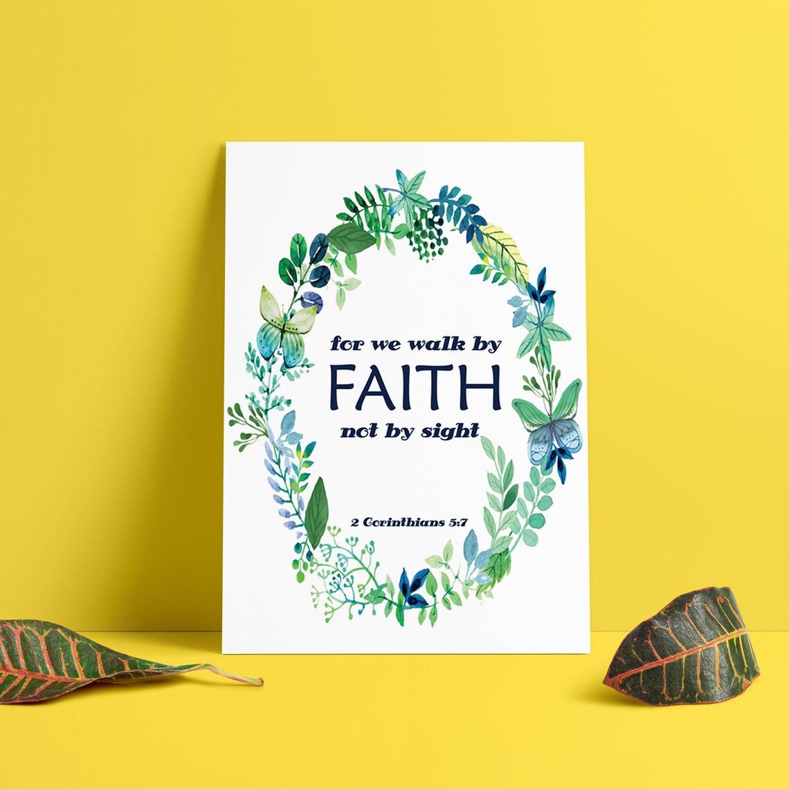 Walk By Faith Not By Sight 2 Corinthians 57 Floral Wreath Poster - Image 2