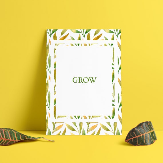 Grow Botanical Leaf Border Green Minimalist Motivational Poster