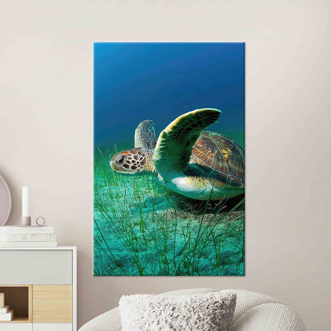Sea Turtle Swimming Underwater Photography Ocean Decor Poster