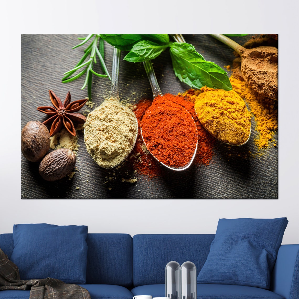 Colorful Ground Spice Powders on Spoons Kitchen Decor Wall Poster