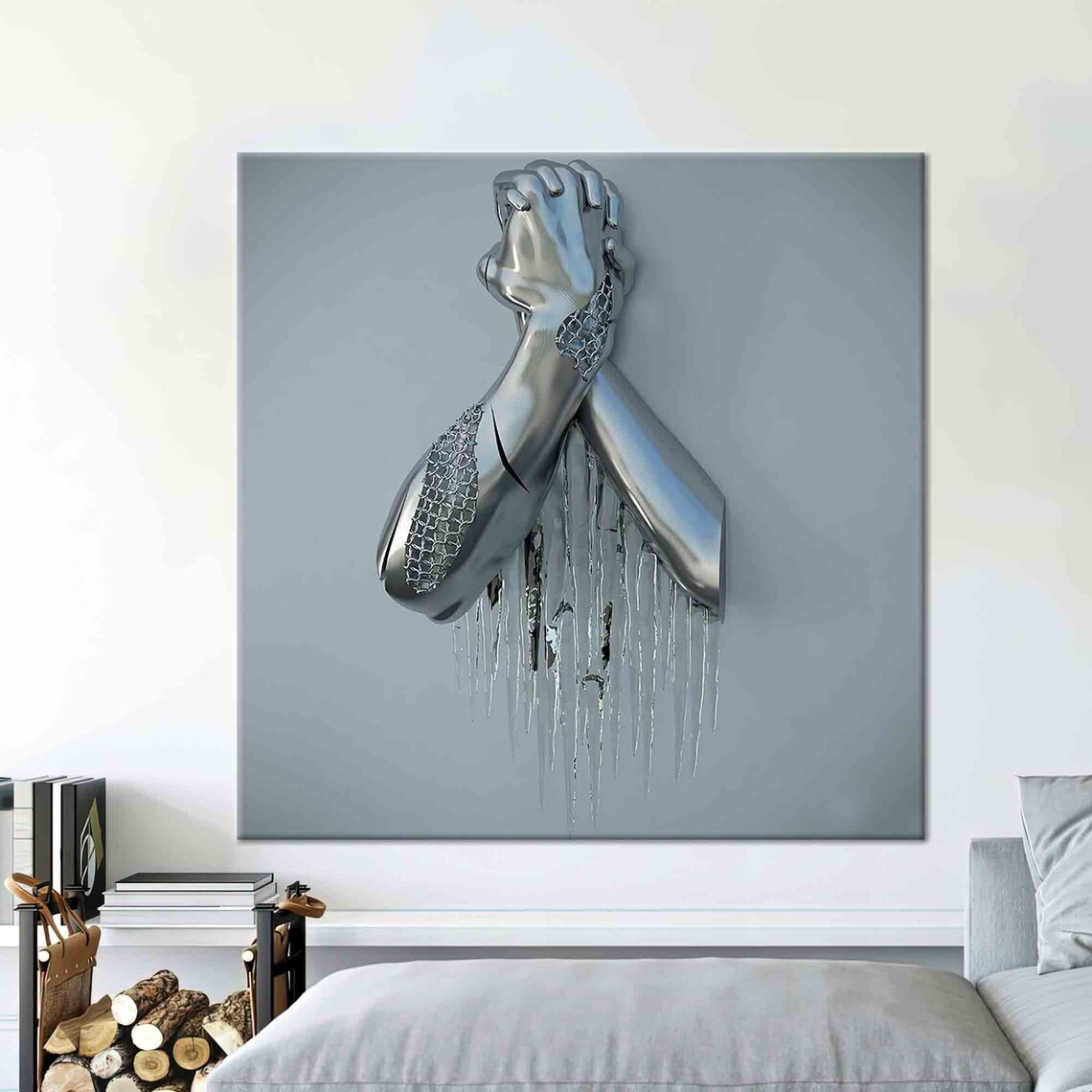 Holding Hands 3D Effect Wall Art Print, Modern Gray