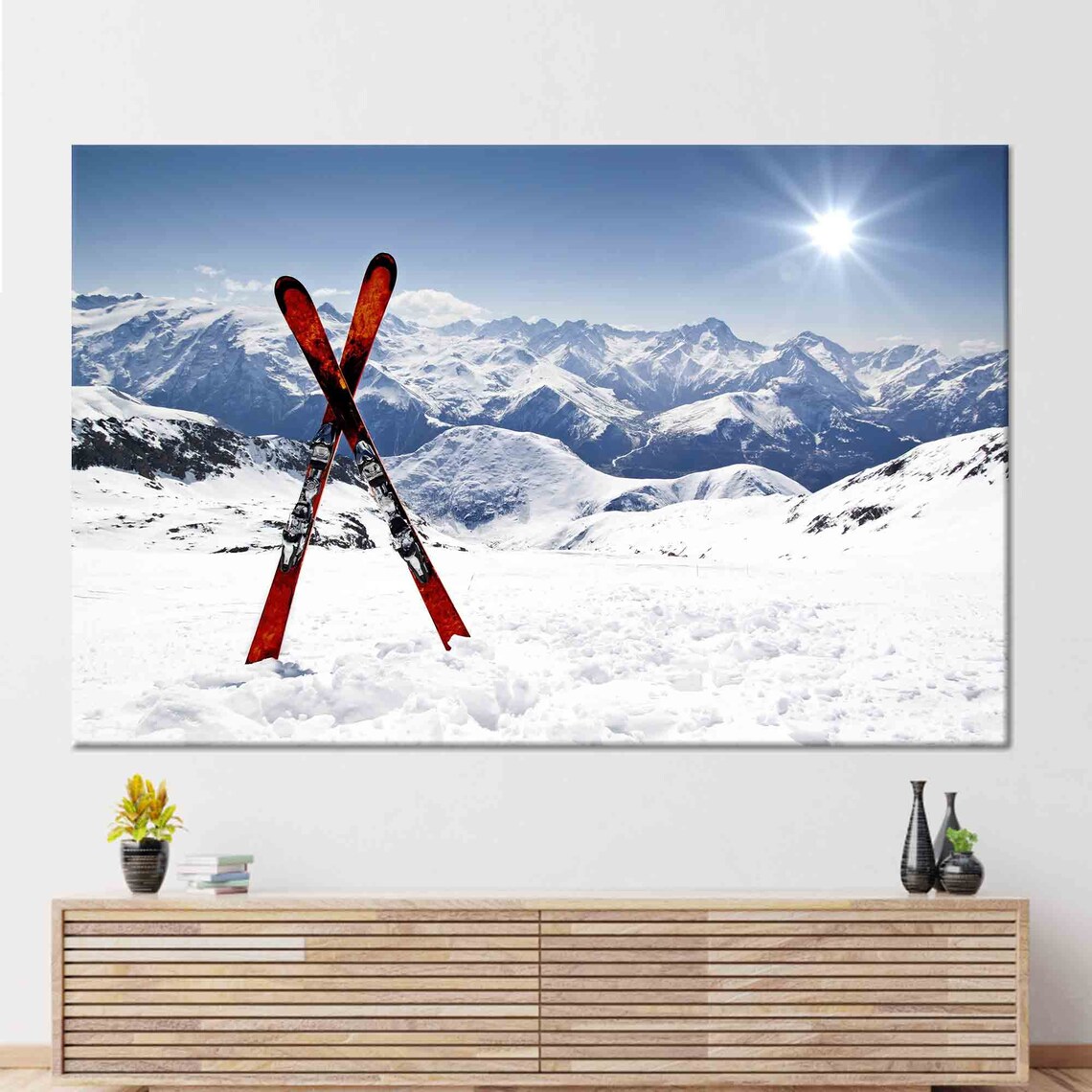 Winter Mountain Skiing Wall Art, Landscape Print