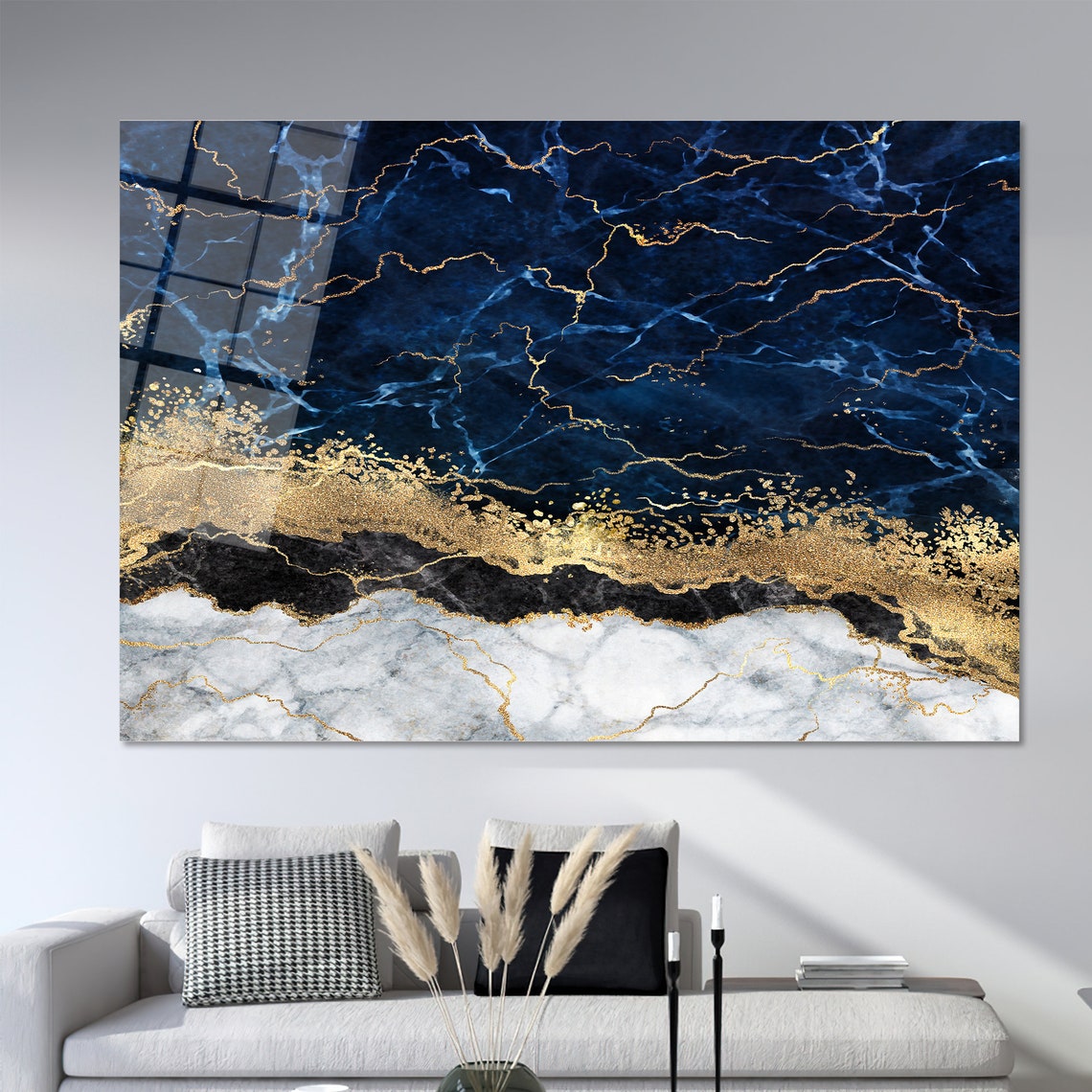 Navy Blue Gold and Black Marble Layers Abstract Decor Poster - Image 2