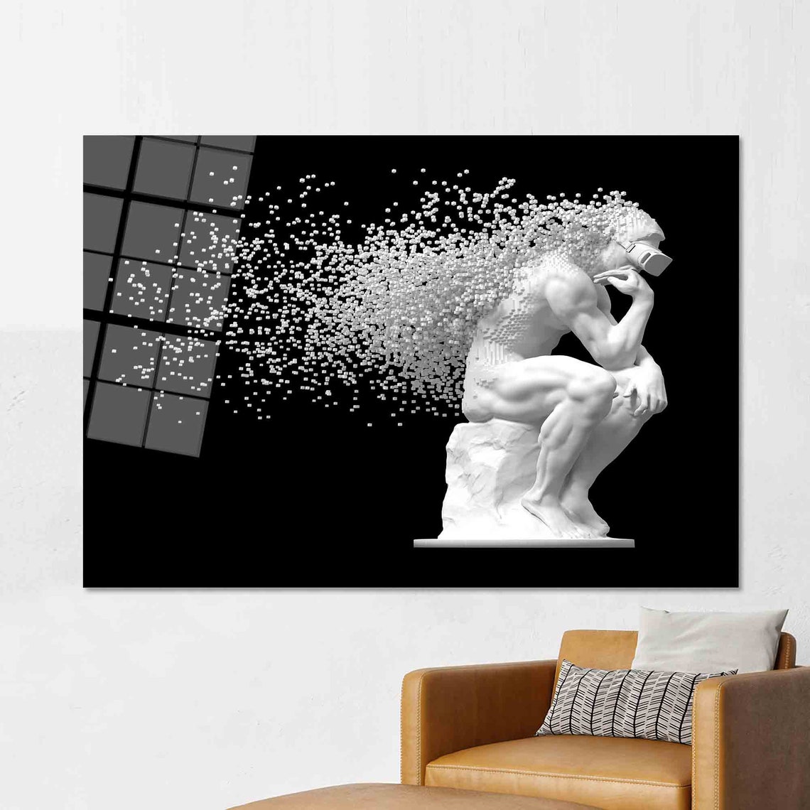 Rodin Thinker Statue Dissolving into Pixels Modern Art Wall Poster - Image 2