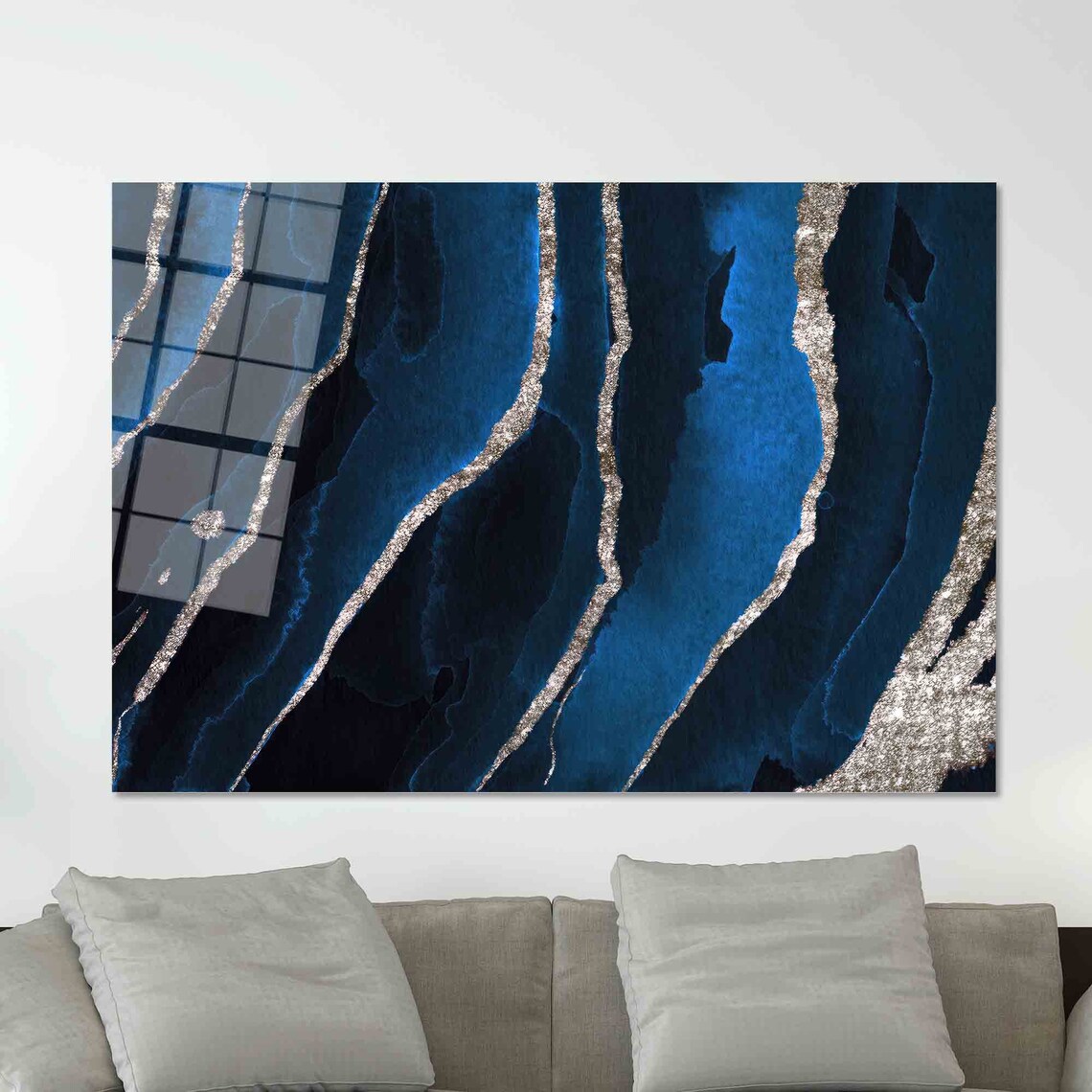 Navy Blue Marble Abstract Glass Art Poster - Image 2