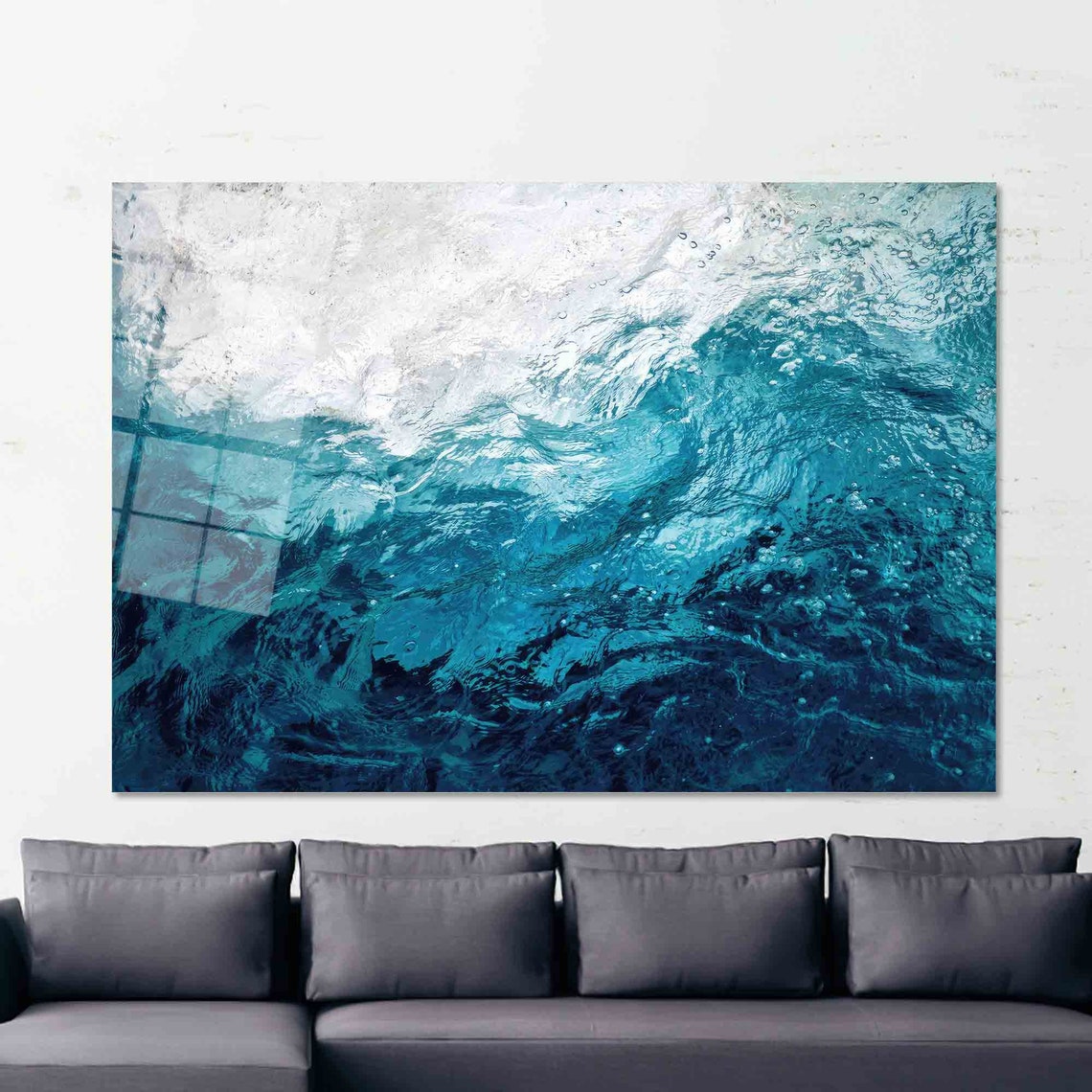 Turquoise Ocean Surface Aerial Waves Abstract Seascape Art Poster - Image 2