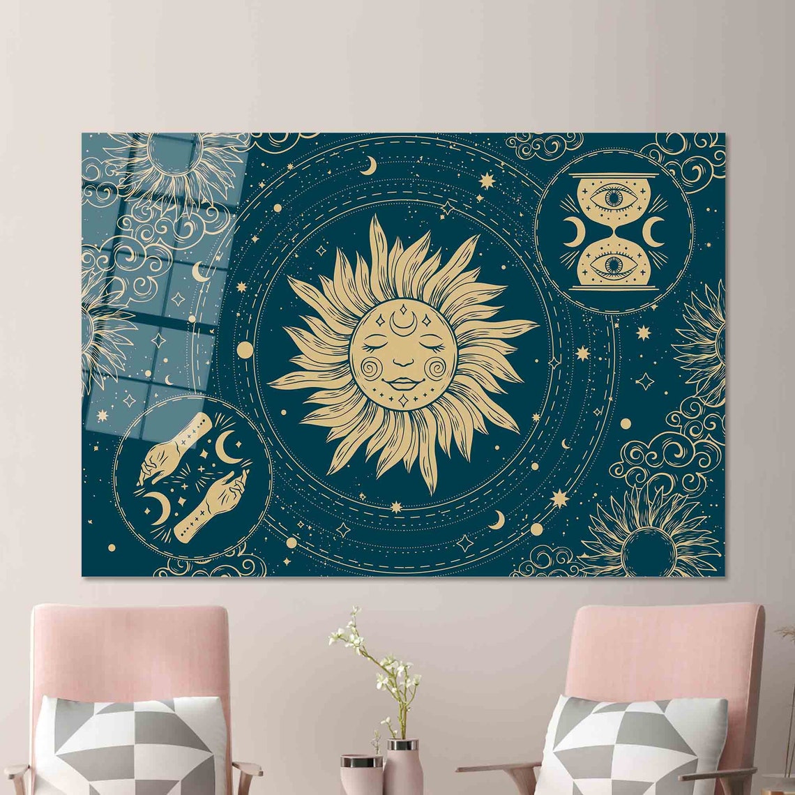 Mystical Gold Sun and Moon Celestial Navy Blue Tarot Art Poster - Image 2