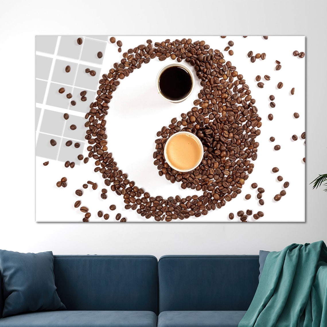 Coffee Beans Yin Yang Two Espresso Cups Creative Kitchen Poster - Image 2
