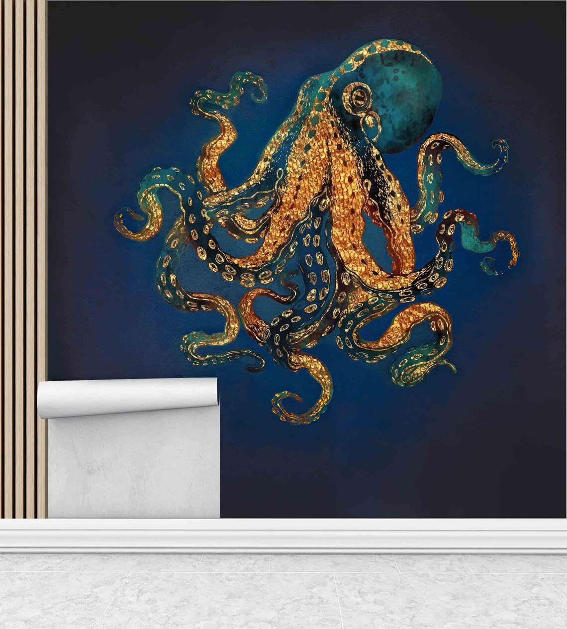 Octopus Art Print, Blue And Orange Sea Life Decor - Image 2