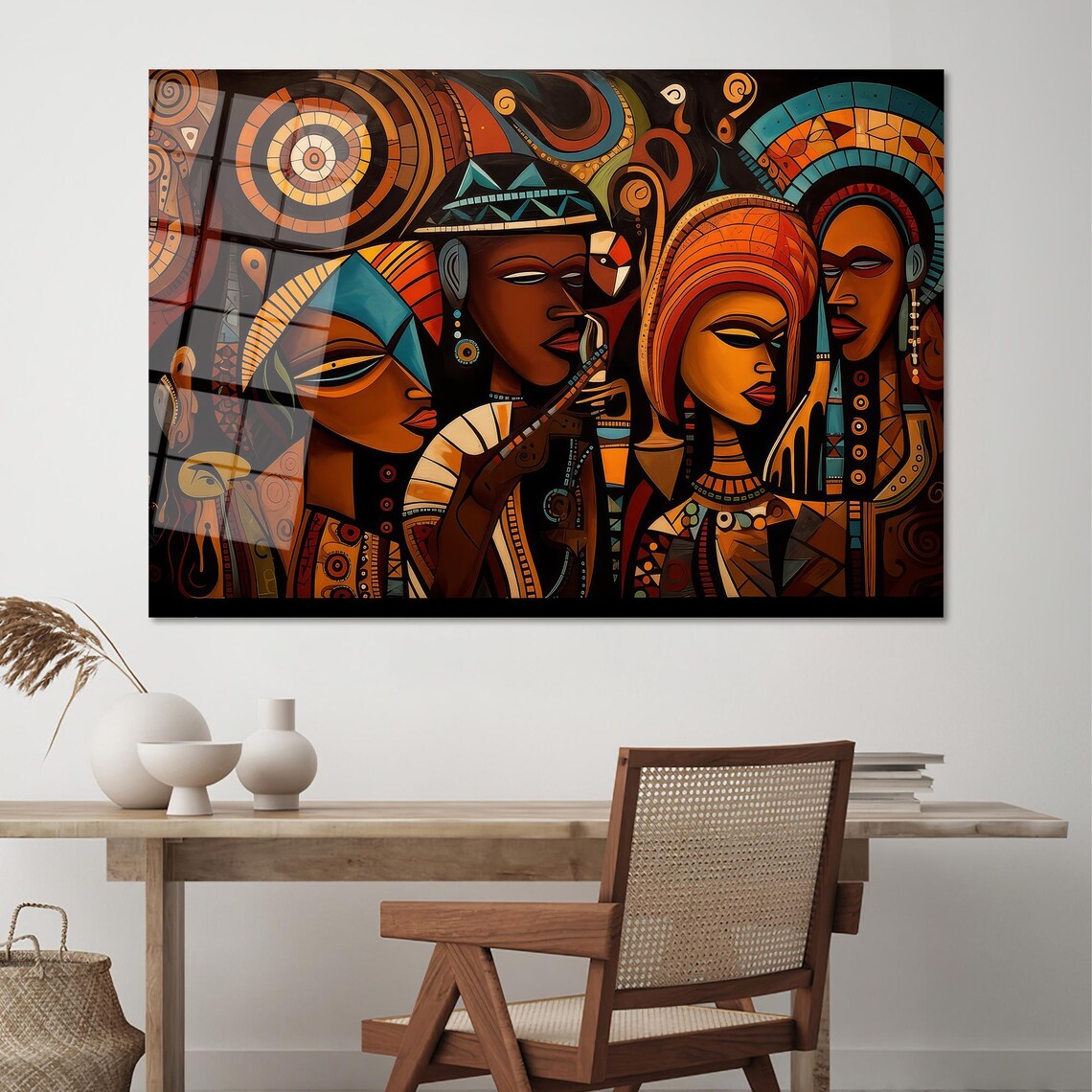 Four African Women In Bold Tribal Geometric Style Art Poster - Image 2