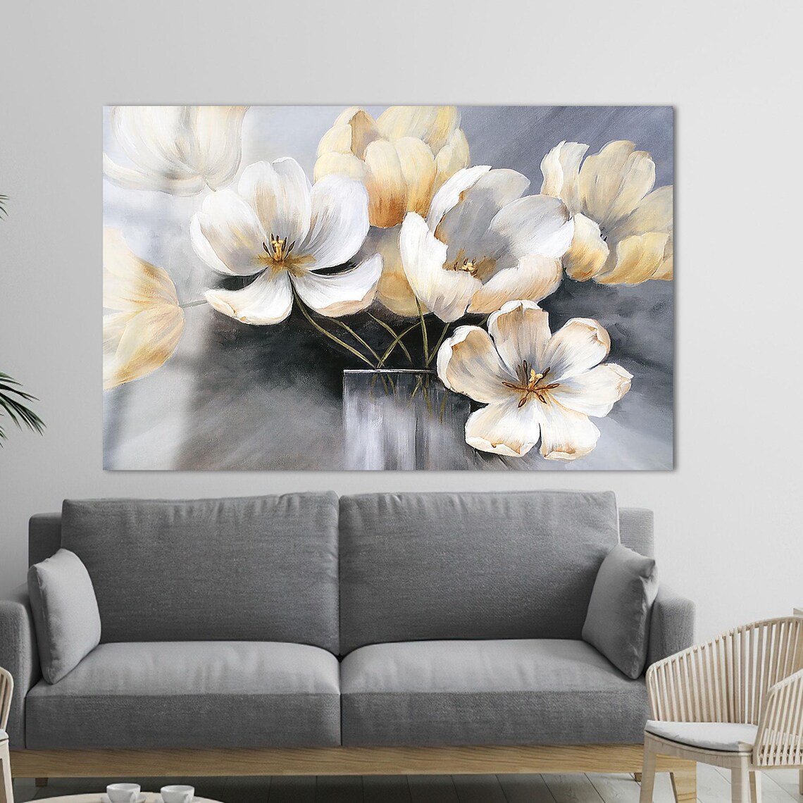 Soft White And Gold Blossom Bouquet Painted Floral Art Poster - Image 2