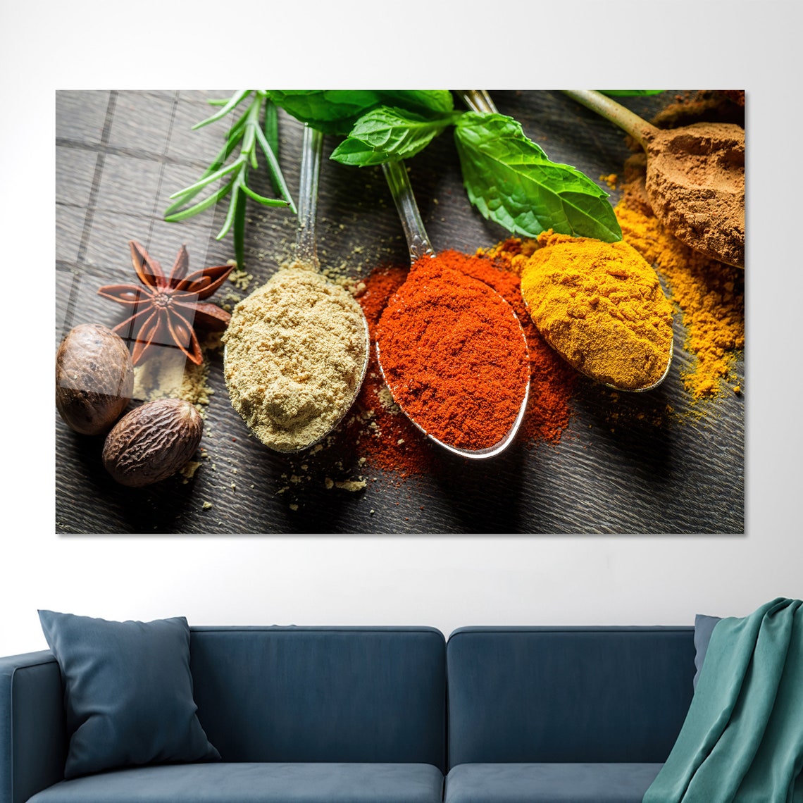 Colorful Ground Spice Powders on Spoons Kitchen Decor Wall Poster - Image 2