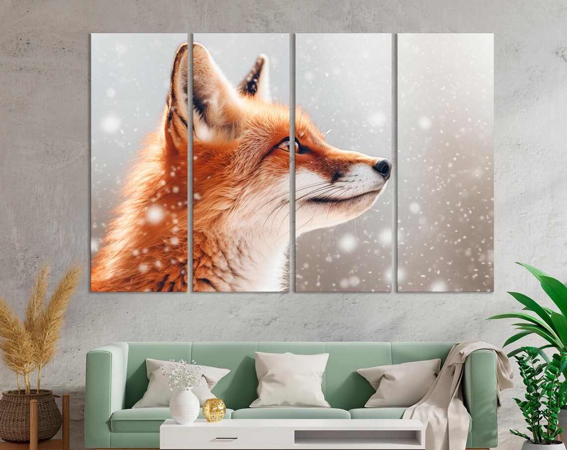 Red Fox in Snow Winter Wildlife Portrait Multi Panel Wall Art Poster