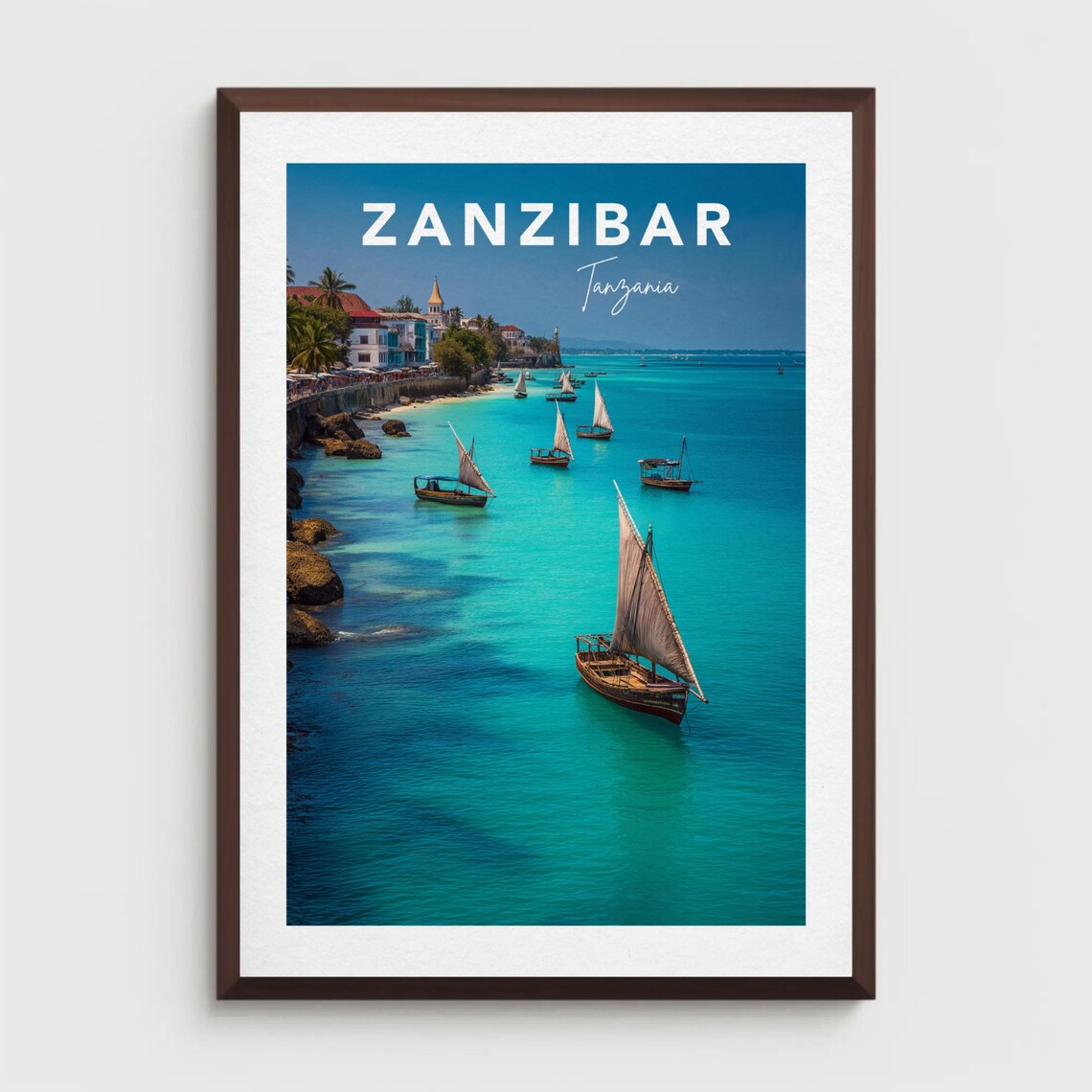 Zanzibar Retro Travel Poster, Tanzania Coastline
