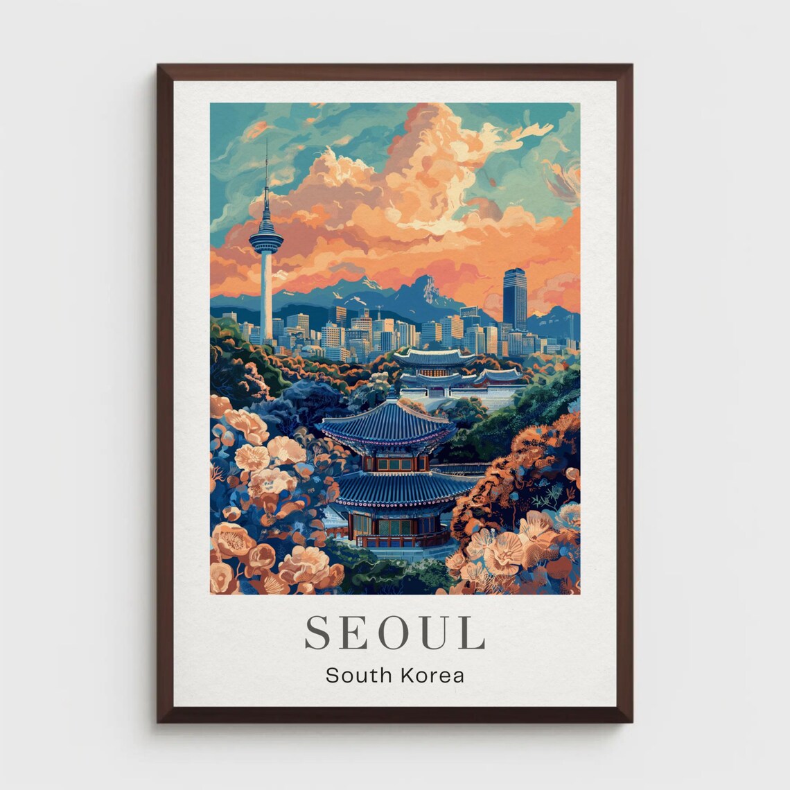 Seoul Travel Poster Print Vintage South Korea Wall Art