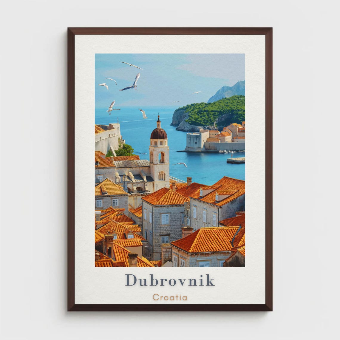 Dubrovnik Croatia Travel Poster Adriatic Old Town Coastal View