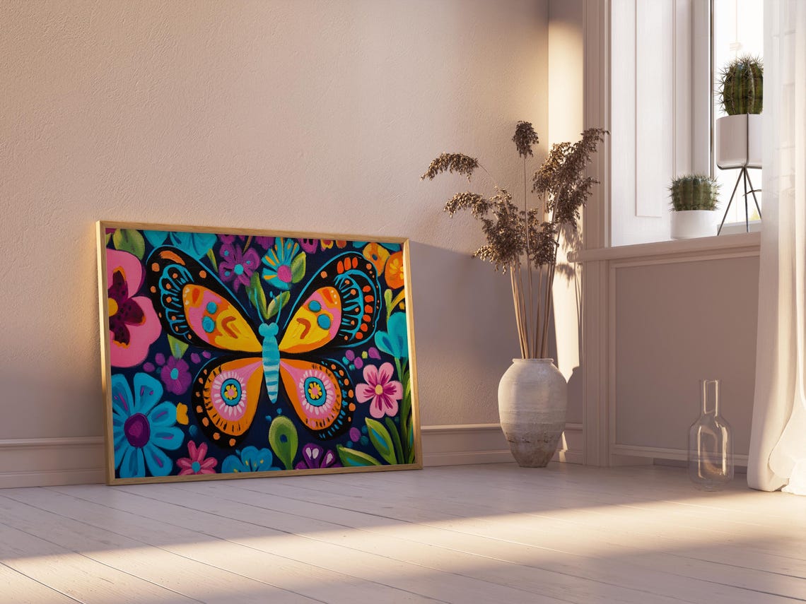 Print Butterfly Portrait Painting Mexican Wall Art New Listing 20 - Image 2