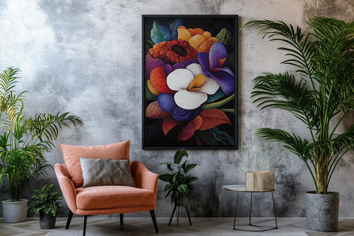 Moody Dark Background Floral Abstract Flower Painting Poster - Image 2