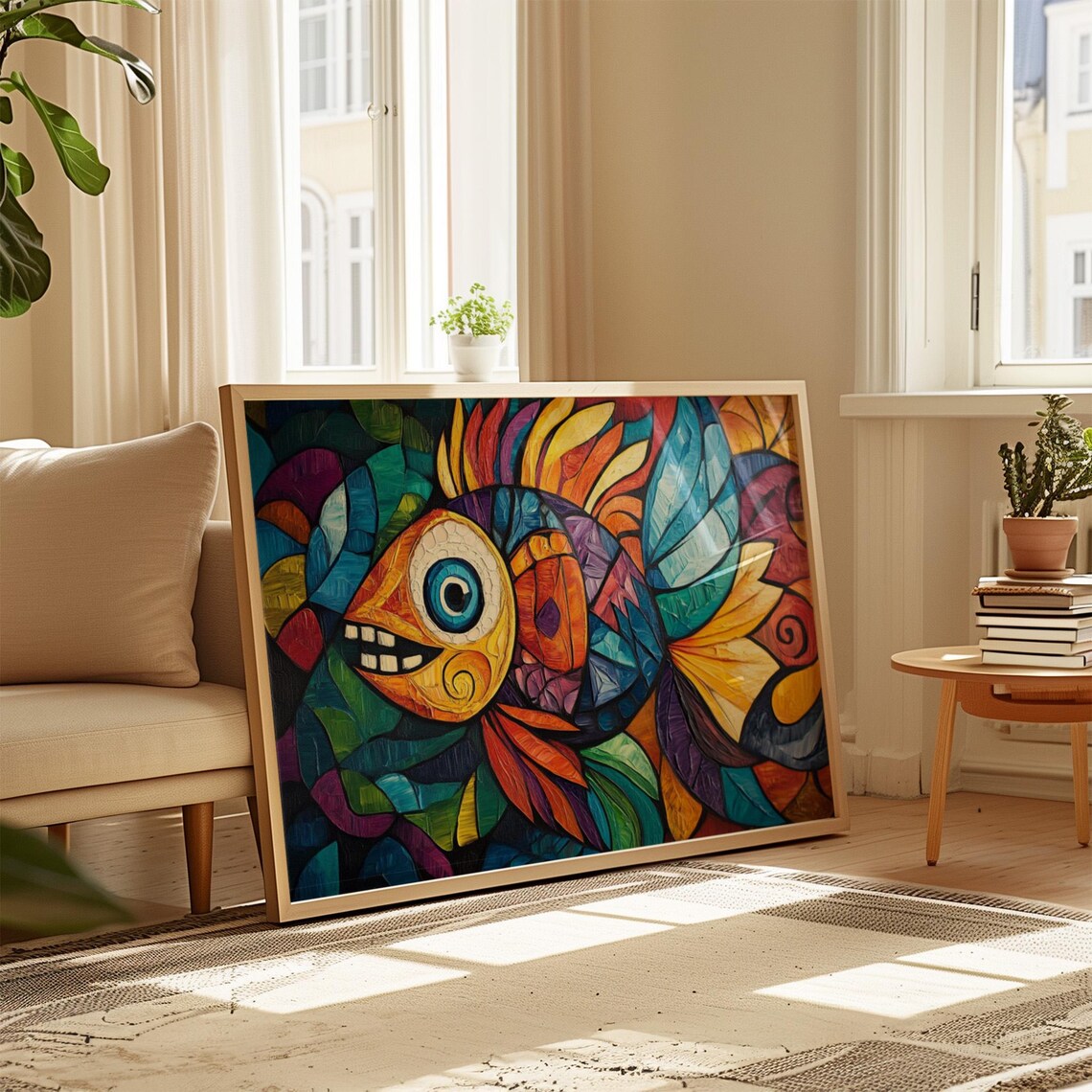 Cubist Mosaic Fish Painting Geometric Colorful Scales Bold Wall Art Print - Image 4