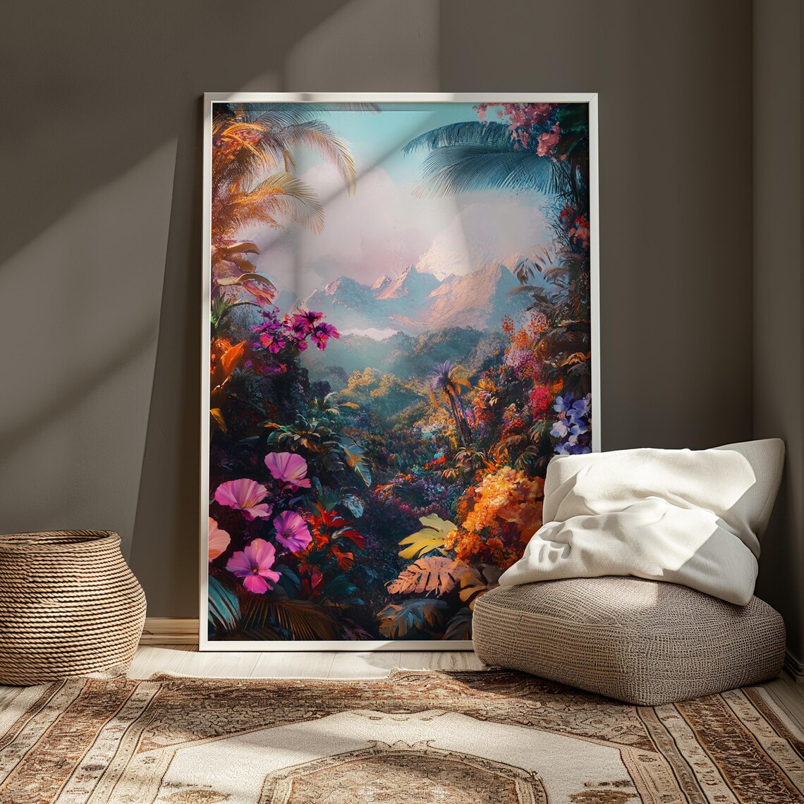 Lush Jungle Valley Misty Mountains Tropical Foliage Dreamy Wall Art Poster - Image 3