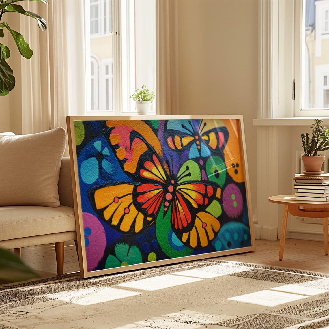 Psychedelic Monarch Butterfly Print Bold Mosaic Color Burst Wall Art - Image 4