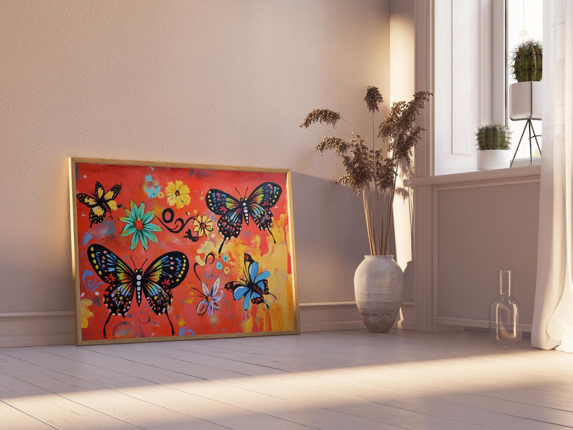 Print Butterfly Portrait Painting Mexican Wall Art New Listing 22 - Image 2