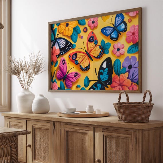 Print Butterfly Portrait Painting Mexican Wall Art New Listing 5