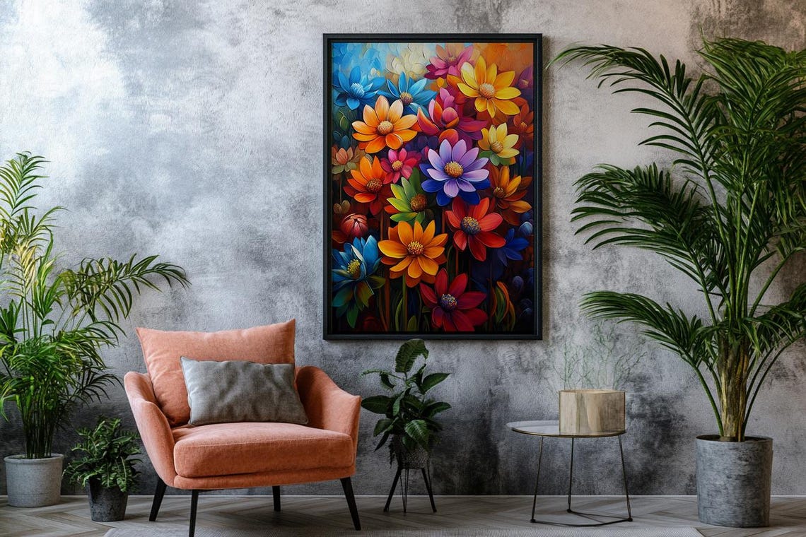 Vibrant Multicolor Floral Painting Bold Bright Flower Poster - Image 2