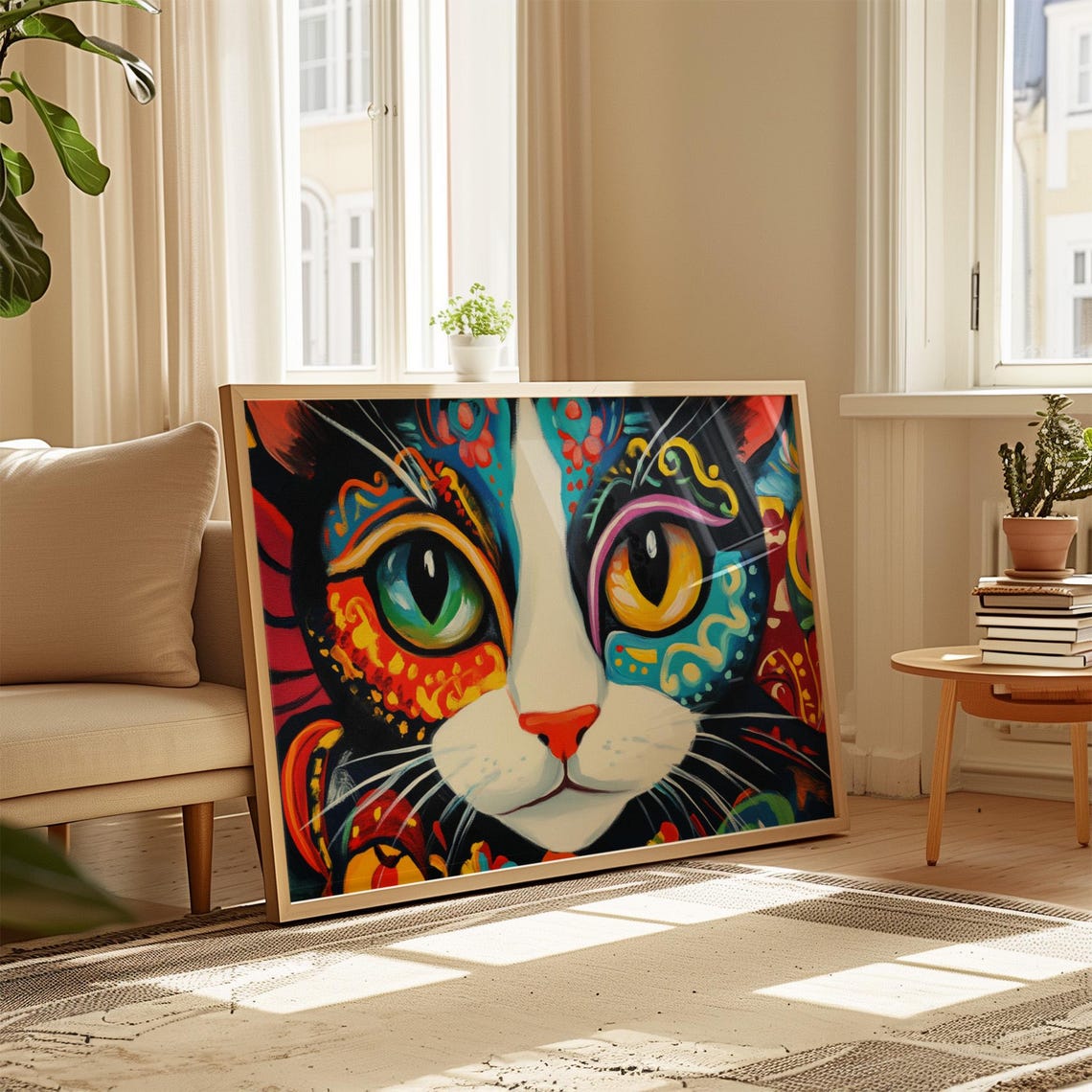 Cat Face Close Up Mismatched Green Yellow Eyes Dramatic Poster - Image 4