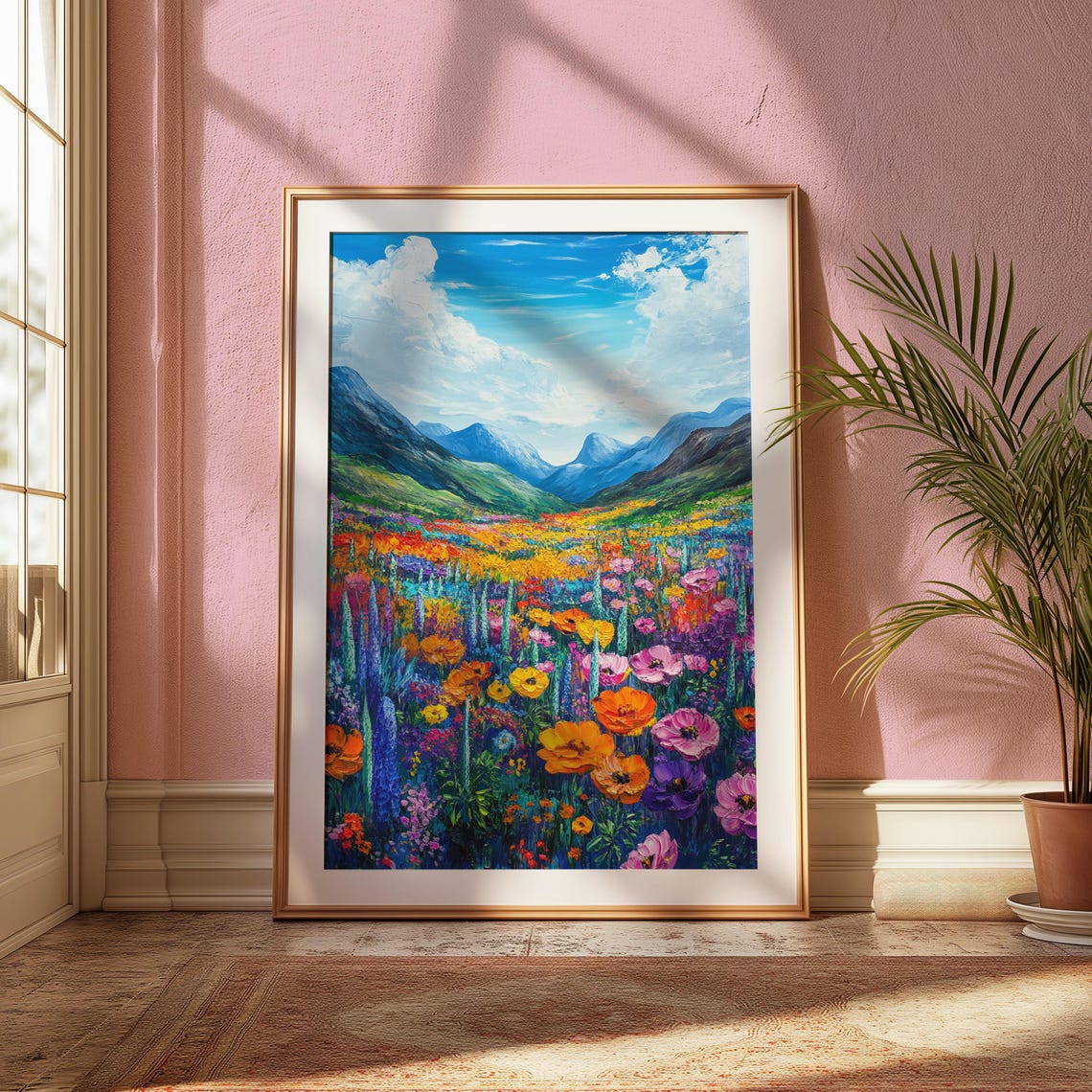 Colorful Wildflower Valley Blue Mountain Impressionist Art Print - Image 2