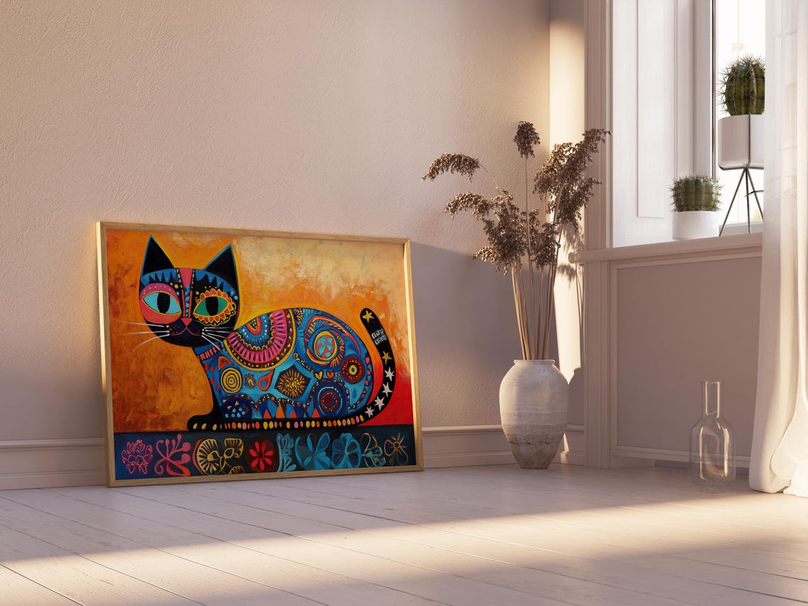 Cat Portrait Painting, Mexican Wall Art - Image 2